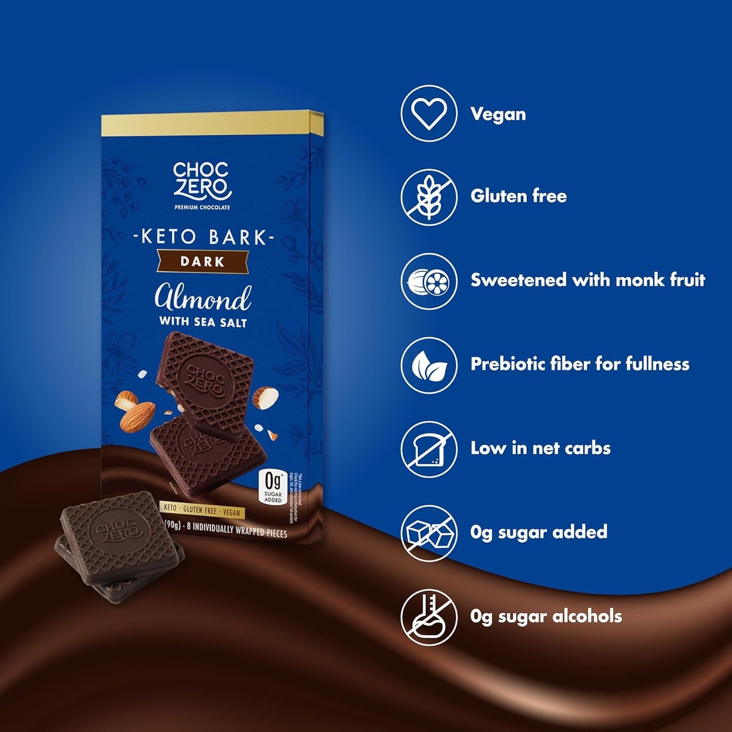 Keto Bark, Dark Chocolate Almonds with Sea Salt, Sugar Free, Low Carb, No Sugar Alcohols, No Artificial Sweeteners, All Natural, Non-Gmo, 3.2 Ounce (Pack of 4)