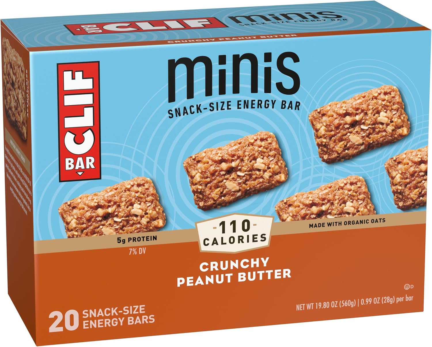 Minis - Crunchy Peanut Butter - Made with Organic Oats - 5G Protein - Non-Gmo - Plant Based - Snack-Size Energy Bars - 0.99 Oz. (20 Pack)