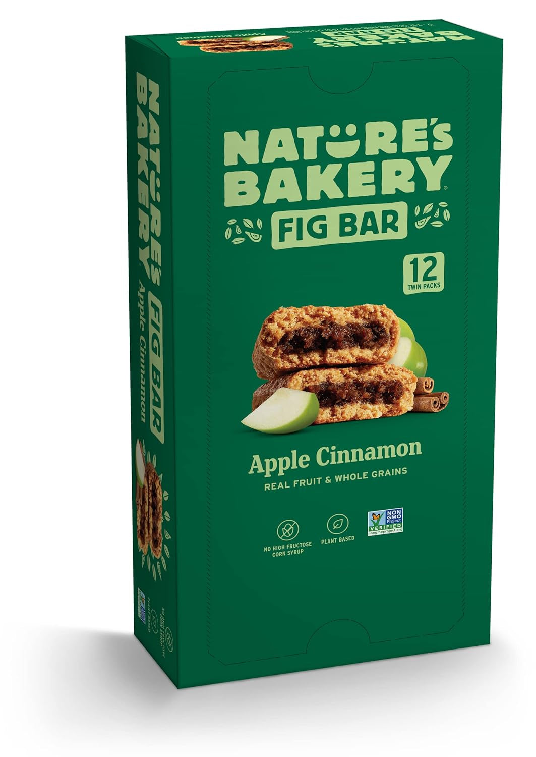 Whole Wheat Fig Bars, Apple Cinnamon, Real Fruit, Vegan, Non-Gmo, Snack Bar, 1 Box with 12 Twin Packs (12 Twin Packs)