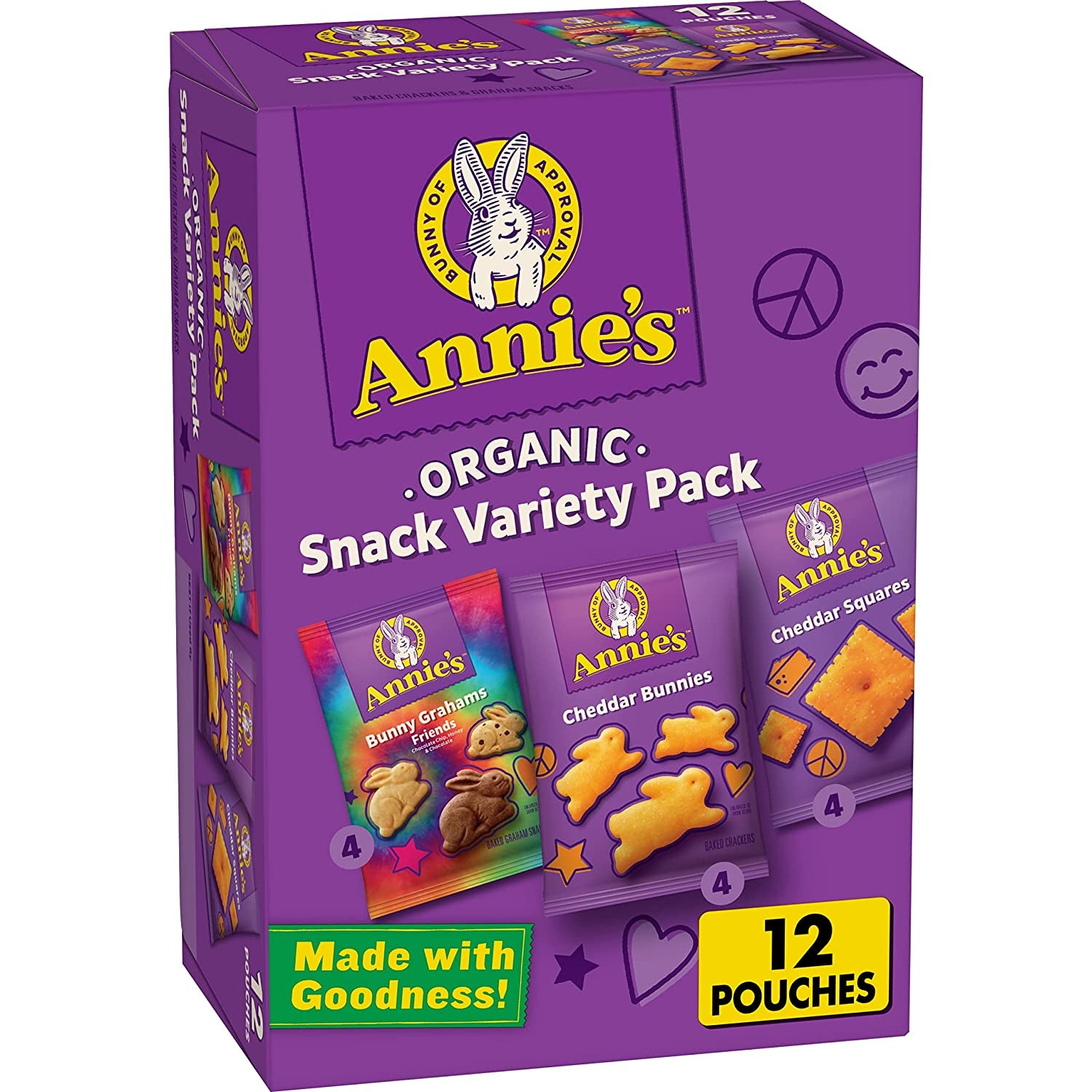 Annie'S Organic Variety Pack, Cheddar Bunnies, Bunny Grahams and Cheddar Squares, 12 Pouches, 11 Oz