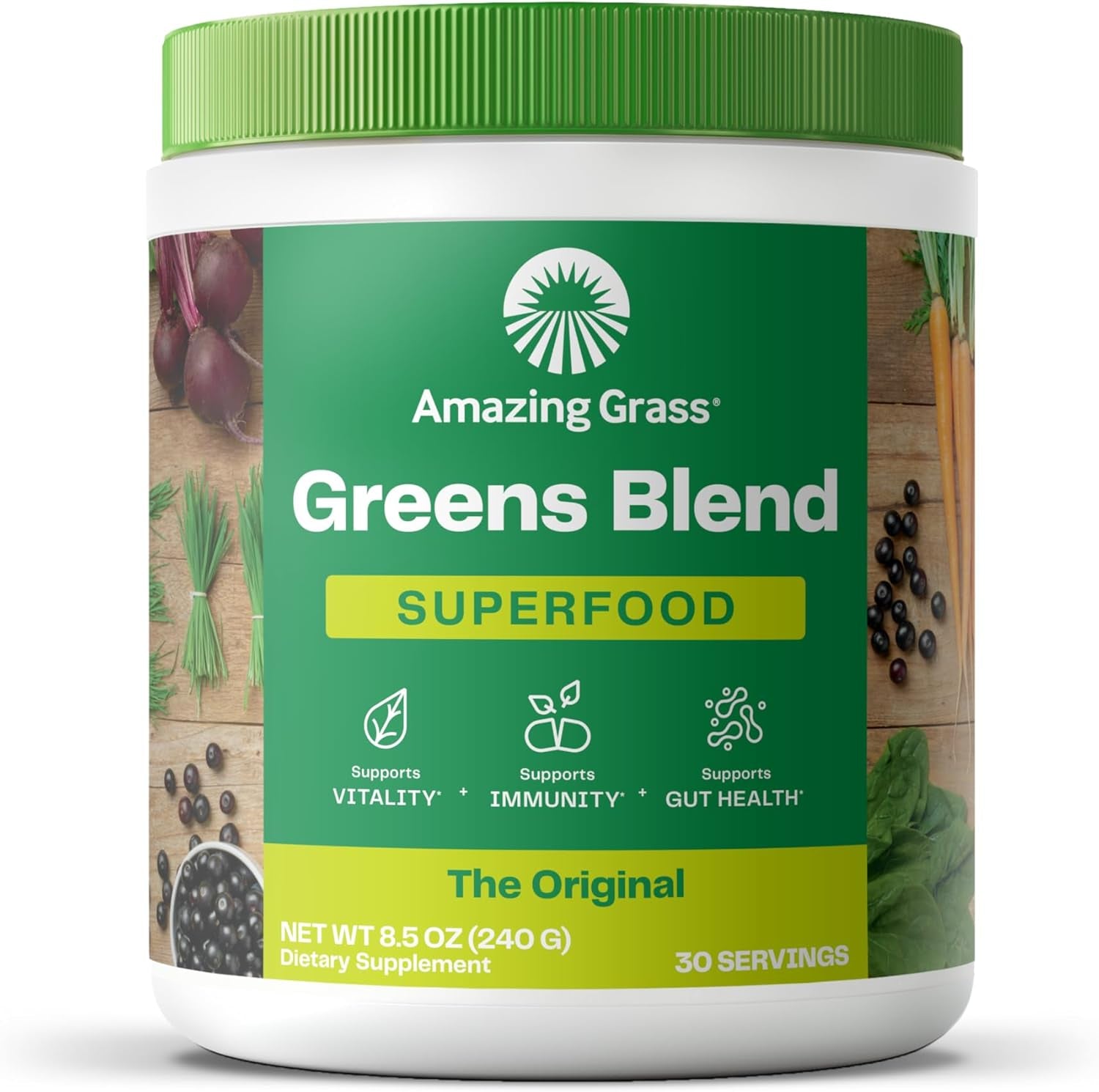 Greens Blend Superfood: Greens Powder Mix for Energy, with Organic Spirulina, Chlorella, Beet Root Powder, Digestive Enzymes & Probiotics, Original, 30 Servings (Packaging May Vary)