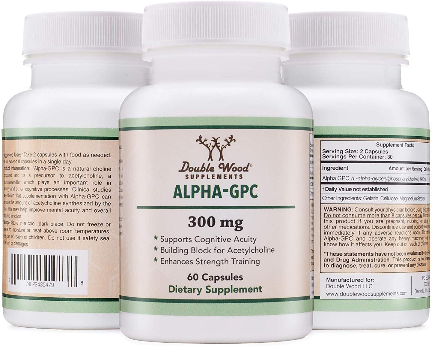 Alpha GPC Choline Capsules - 60 Count, 600Mg Servings – Brain Support Aid That Supports Focus, Memory, Motivation, and Energy - (Made in the USA) Brain Support Supplement by