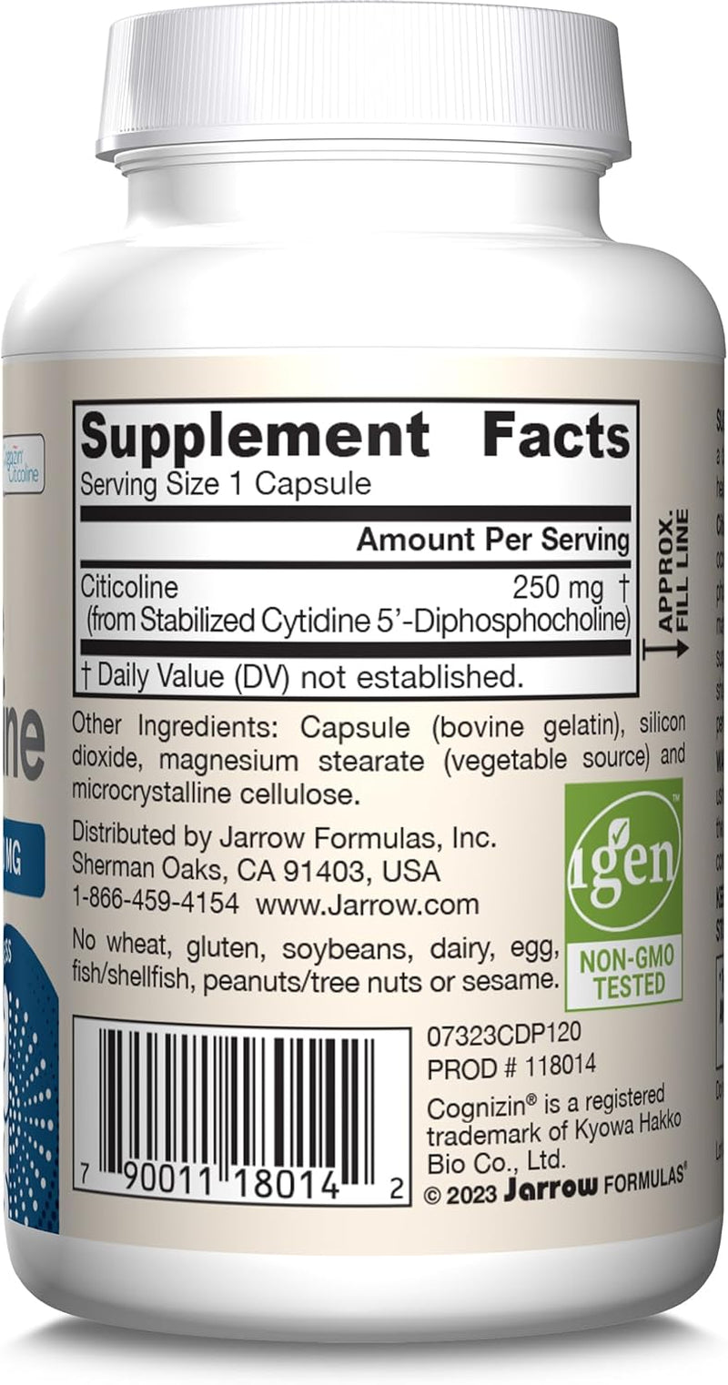 Citicoline CDP Choline 250 MG, CDP Choline Supplement Supports Brain Health, Performance and Memory, 120 Capsules, up to a 120 Day Supply