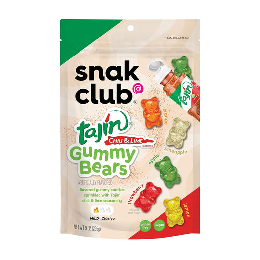 Tajin Gummy Bears, Assorted Fruit Candy Gummies with Chili and Lime Seasoning, Mild, Gluten-Free and Vegan Snacks, 9 Oz Resealable Bag