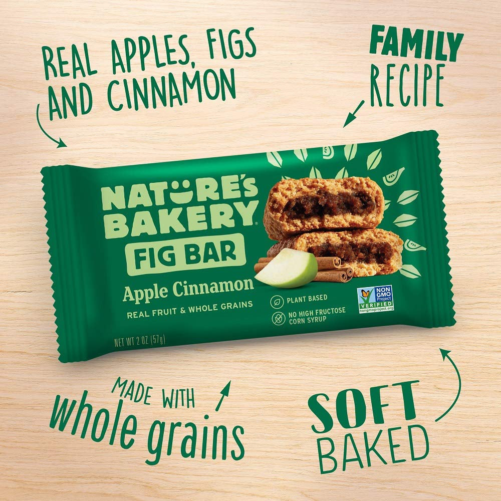 Whole Wheat Fig Bars, Apple Cinnamon, Real Fruit, Vegan, Non-Gmo, Snack Bar, 1 Box with 12 Twin Packs (12 Twin Packs)