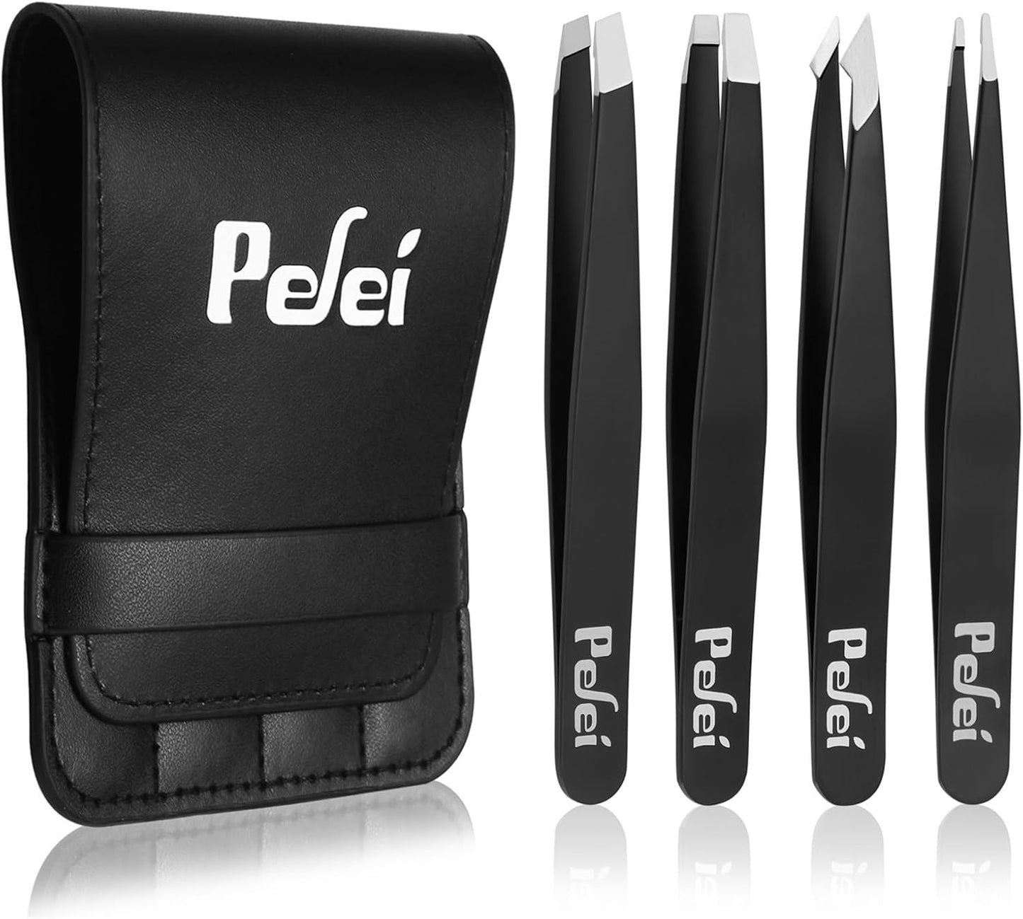 Tweezers Set - Professional Stainless Steel Tweezers for Eyebrows - Great Precision for Facial Hair, Splinter and Ingrown Hair Removal (Black)