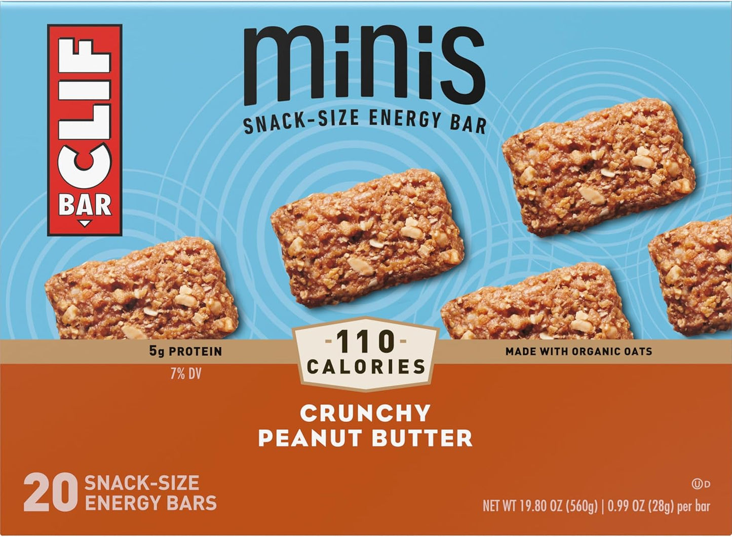 Minis - Crunchy Peanut Butter - Made with Organic Oats - 5G Protein - Non-Gmo - Plant Based - Snack-Size Energy Bars - 0.99 Oz. (20 Pack)