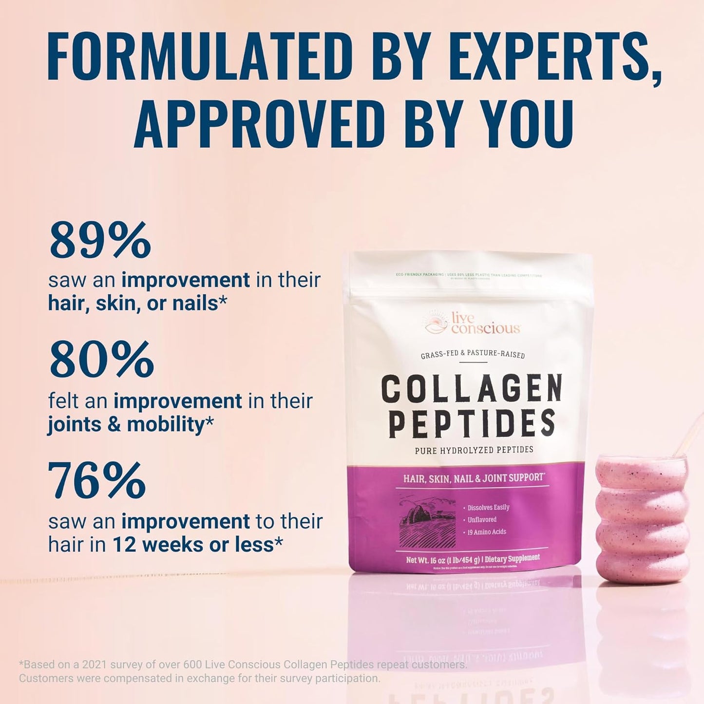 Collagen Peptides Powder - Naturally-Sourced Hydrolyzed Collagen Powder - Hair, Skin, Nail, and Joint Support - Type I & III Grass-Fed Collagen Supplements for Women and Men - 16Oz