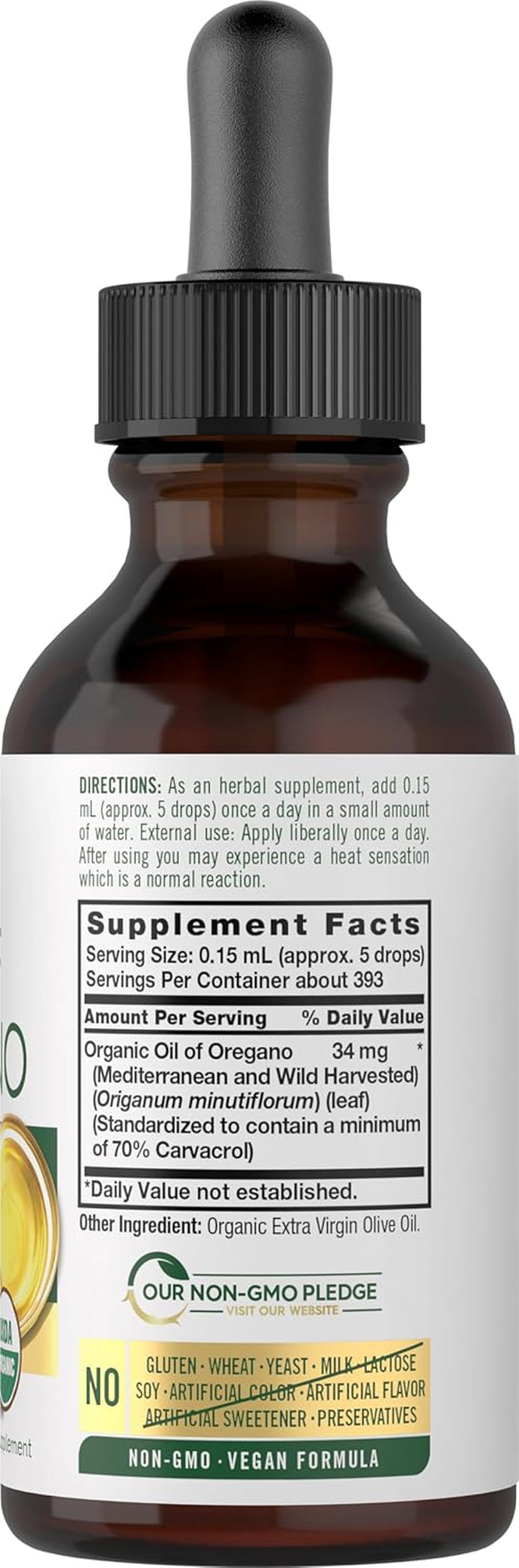 Organic Oil of Oregano Liquid Drops | 2 Fl Oz | Vegan Herbal Supplement | Non-Gmo, Gluten Free