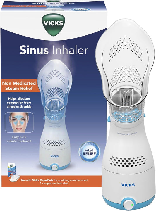 Sinus Inhaler - Personal Steam Inhaler for Sinus Relief, Allergies, Congestion, Cough & Colds, Facial Steamer, Soothes Nasal & Throat Passages, Use with Vapopads (1 Included), FSA & HSA Eligible