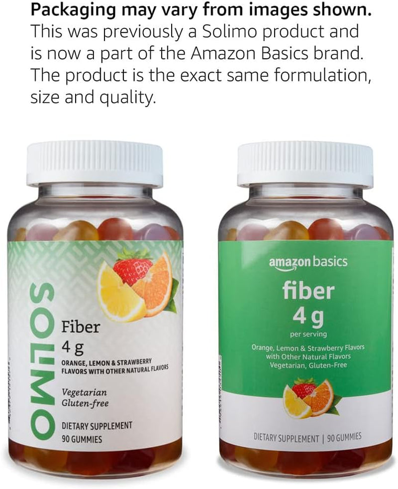 (Previously Solimo) Fiber 4G Gummy - Digestive Health, Supports Regularity, Orange, Lemon & Strawberry, 90 Gummies (2 per Serving)