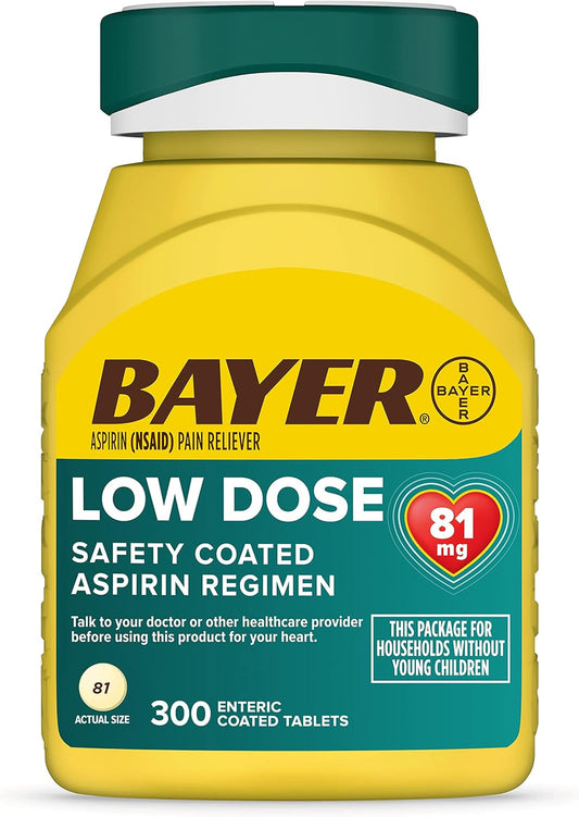 Aspirin Low Dose 81 Mg, Enteric Coated Tablets, Doctor Recommended, Secondary Prevention of Cardiovascular Disease, 300 Safety Coated Tablets