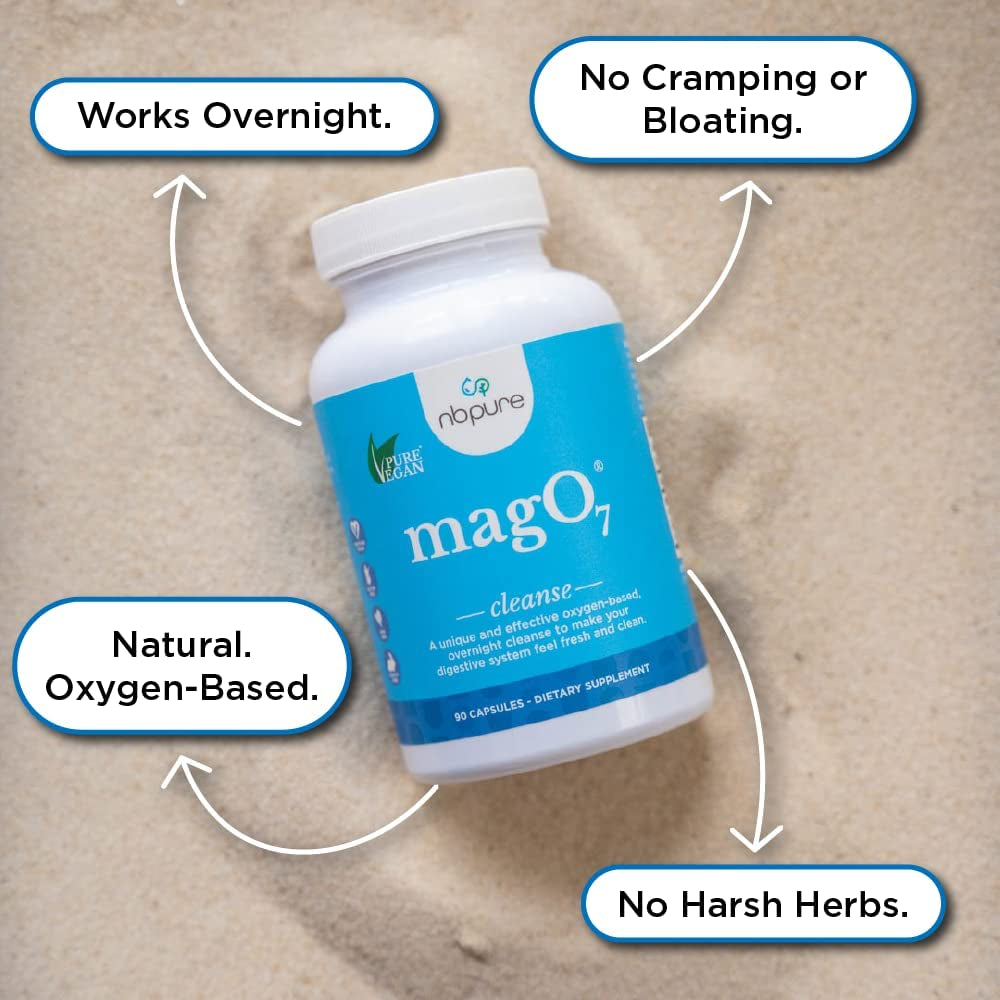 Mago7 - Natural Colon Cleanse & Detox - Occasional Constipation Relief, Stool Softening, & Bloating Support for Men & Women - Ozonated Magnesium Oxide, 90 Capsules