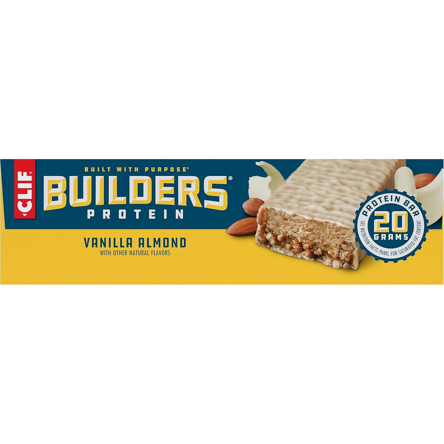 CLIF Builders - Vanilla Almond Flavor - Plant Based Protein Bars - Gluten Free - Non-Gmo - Low Glycemic - 20G Protein - 2.4 Oz. (12 Count)