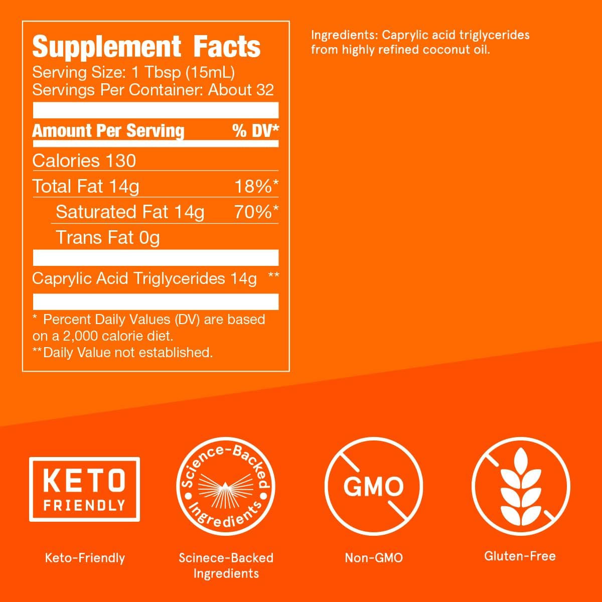 Brain Octane C8 MCT Oil, 16 Ounces, Keto Supplement for Sustained Energy and Fewer Cravings