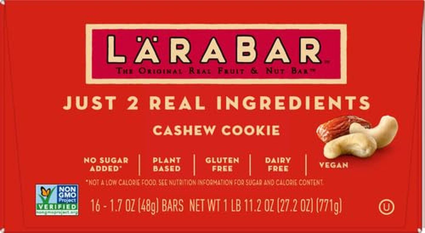 Larabar Cashew Cookie, Gluten Free Vegan Fruit & Nut Bar, 1.7 Oz Bars 16 Ct