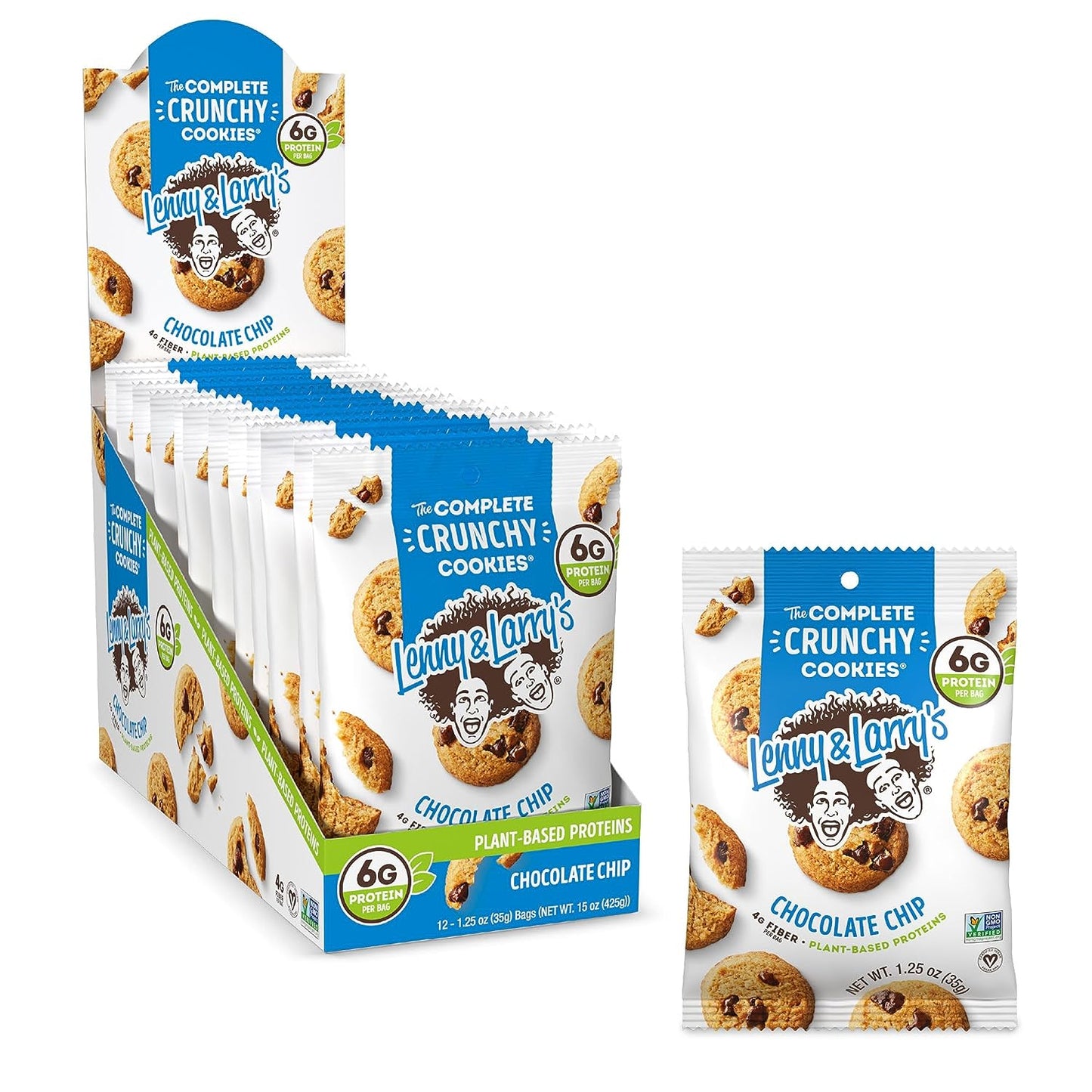 the Complete Crunchy Cookie, Chocolate Chip, 6G Plant Protein, Vegan, Non-Gmo, 1.25 Ounce Pouch (Pack of 12)