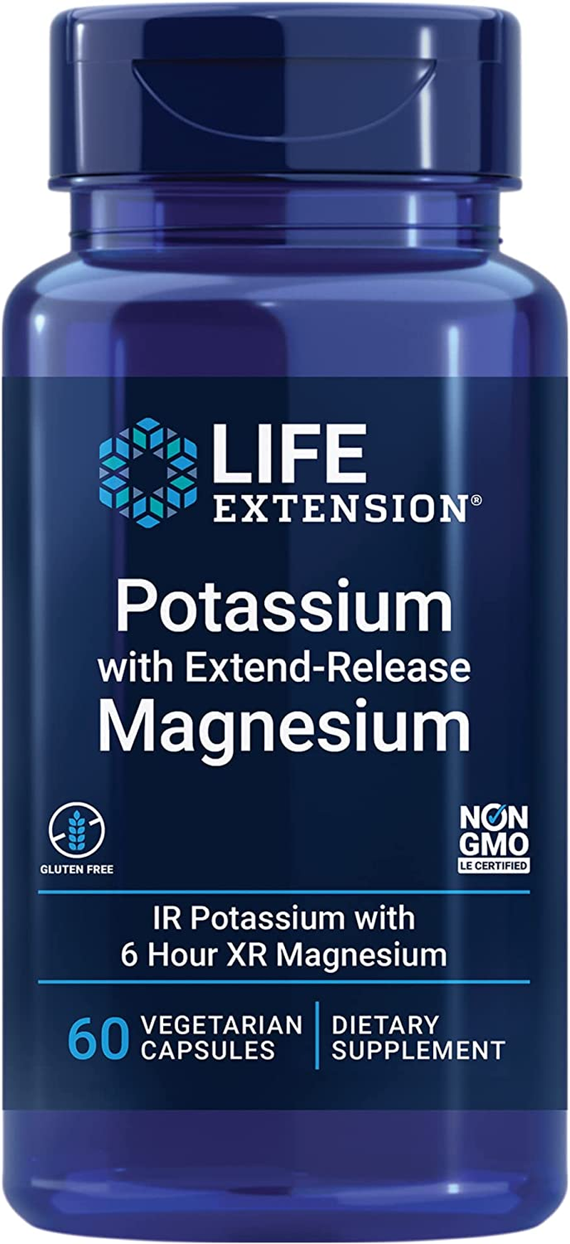 Potassium with Extend-Release Magnesium – for Blood Pressure & Vascular, Bone Health – Promotes Cardiovascular Health - Gluten-Free – Non-Gmo – 60 Vegetarian Capsules