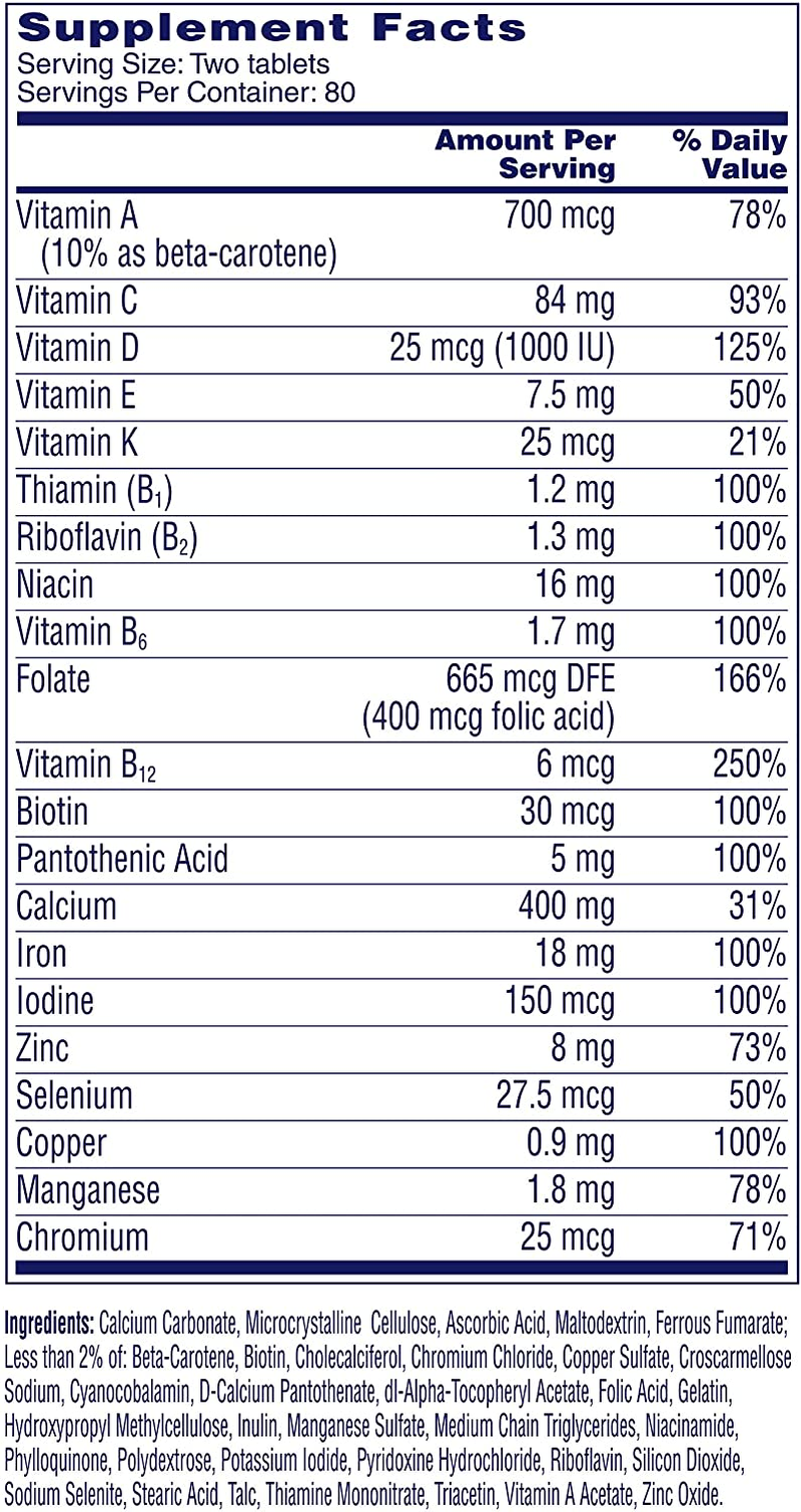 Women’S Petites Multivitamin,Supplement with Vitamin A, Vitamin C, Vitamin D, Vitamin E and Zinc for Immune Health Support, B Vitamins, Biotin, Folate (As Folic Acid) & More, 160 Count