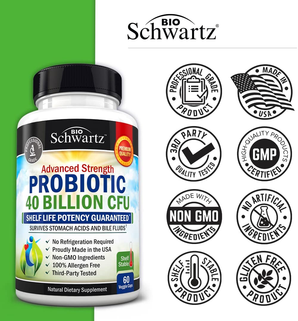 Probiotic 40 Billion CFU - Probiotics for Women & Men - Lactobacillus Acidophilus & Prebiotics - Digestive Health Capsules - Targeted Release Technology - Shelf Stable Supplement Non-Gmo - 60 Count