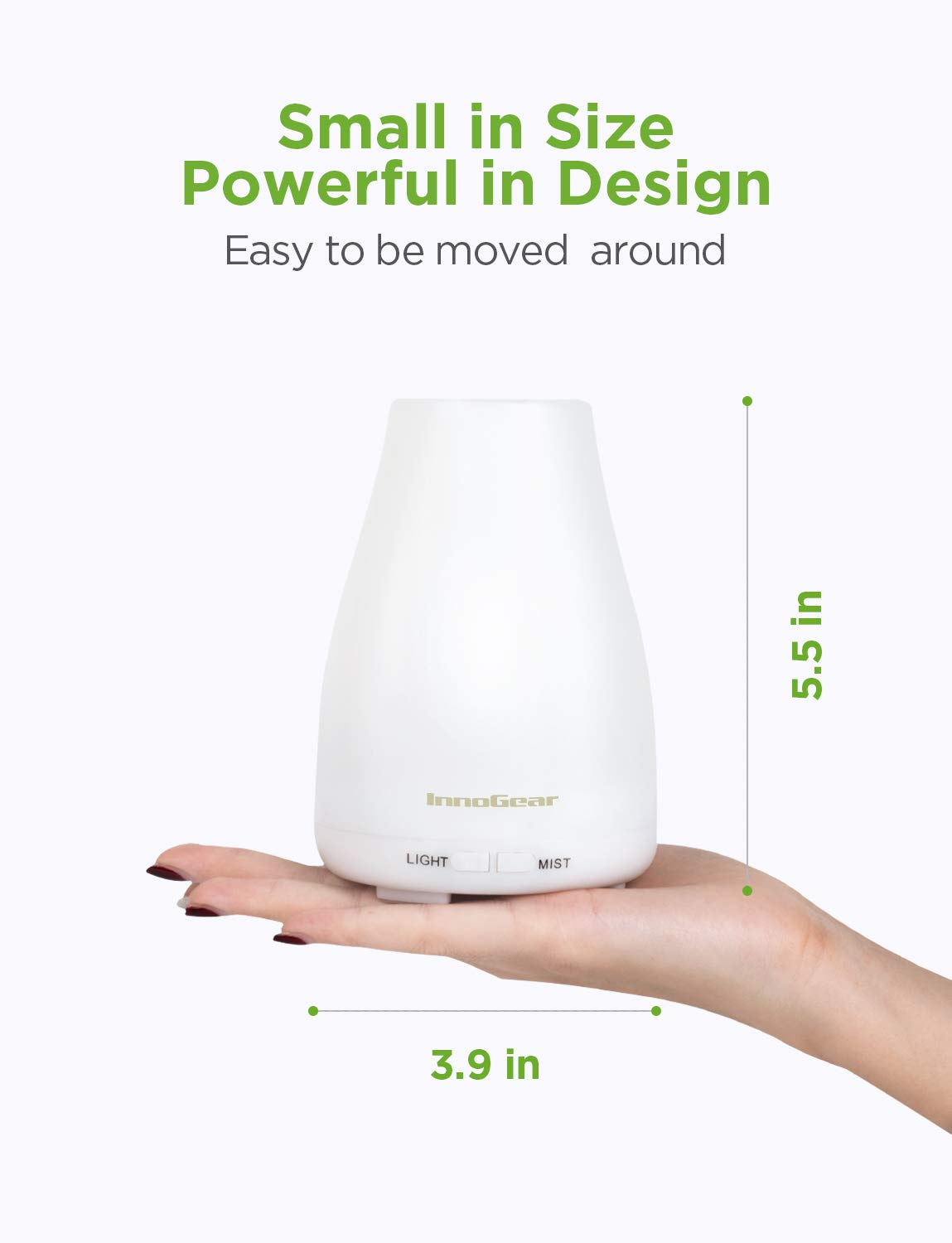 Essential Oil Diffuser, Upgraded Diffusers for Essential Oils Aromatherapy Diffuser Cool Mist Humidifier with 7 Colors Lights 2 Mist Mode Waterless Auto off for Home Office Room, Basic White