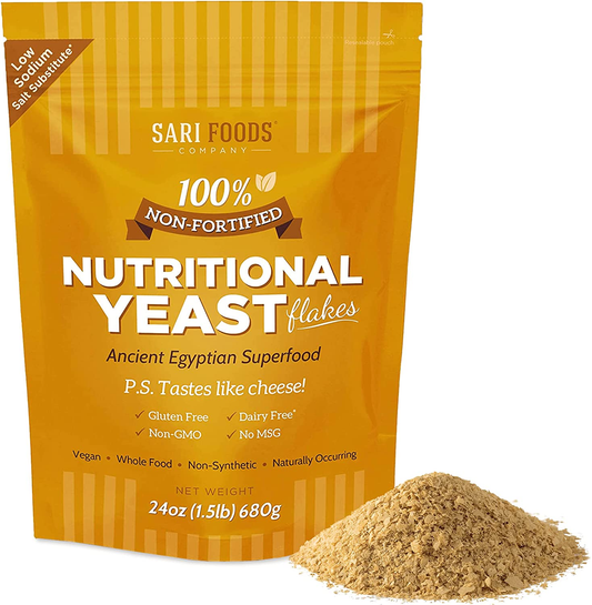 Non Fortified Nutritional Yeast Flakes, Whole Foods Based Protein Powder, Vegan, Gluten Free, Vitamin B Complex, Beta-Glucans and All 18 Amino Acids (24 Oz.)