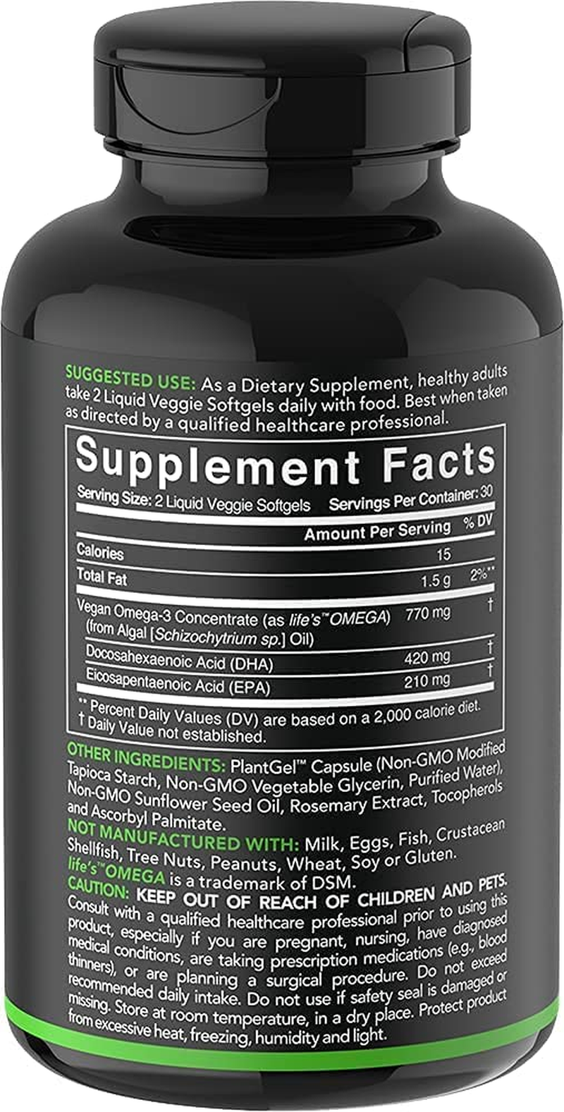 Vegan Omega-3 Fish Oil Alternative Sourced from Algae Oil | Highest Levels of Vegan DHA & EPA Fatty Acids | Non-Gmo Verified & Vegan Certified - 60 Veggie Softgels (Carrageenan Free)