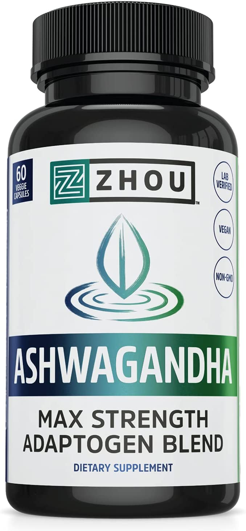 Ashwagandha, Natural Adaptogenic Supplement with Rhodiola, for Stress and Occasional Anxiety Relief, 30 Servings, Multi, 60 Count