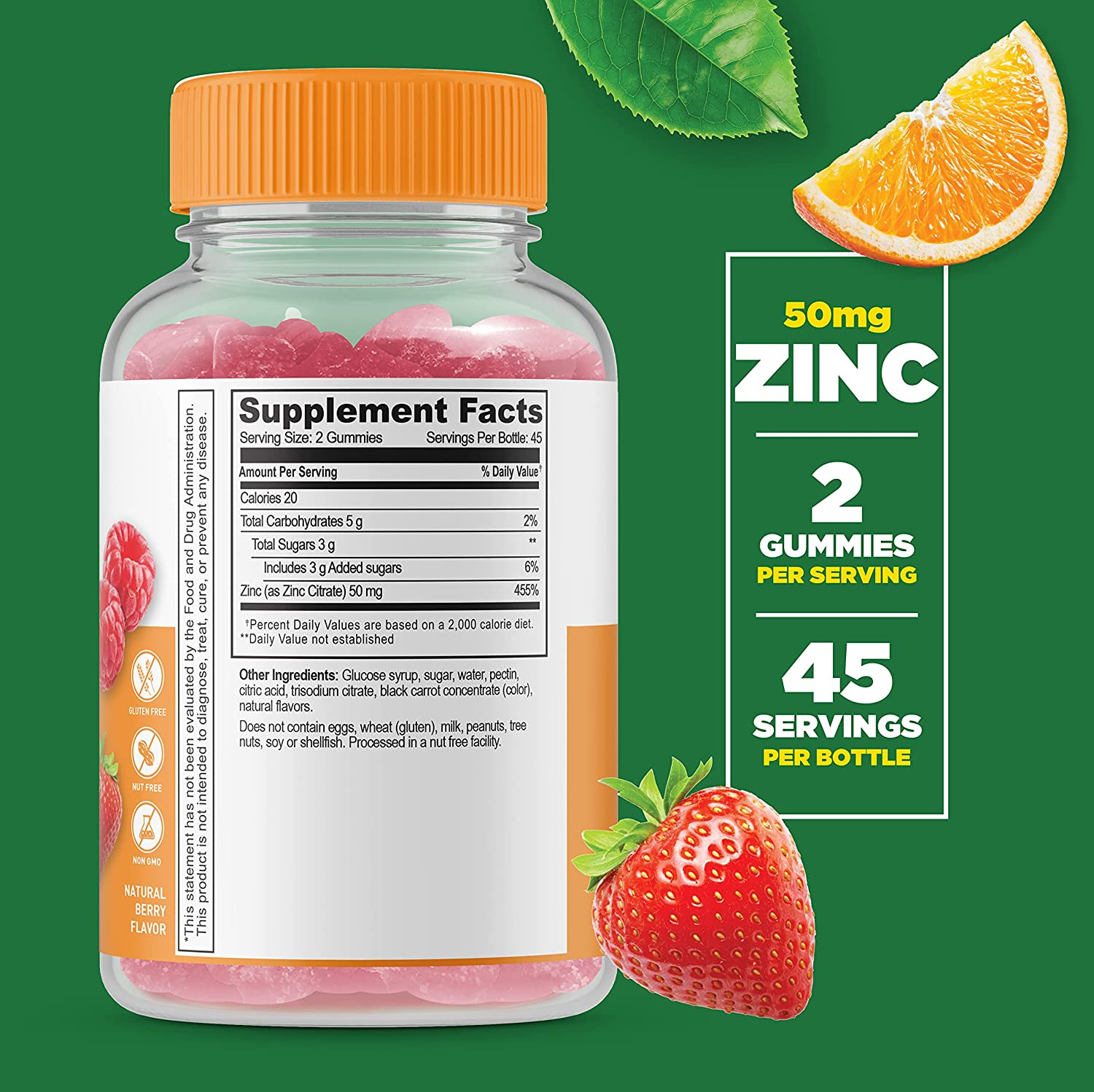 Lifeable Zinc 50Mg Gummies - Great Tasting Natural Flavor Gummy Supplement - Gluten Free, Vegetarian, Gmo-Free, Chewable Vitamins - for Healthy Immune Support - for Adults, Man, Women - 90 Gummies