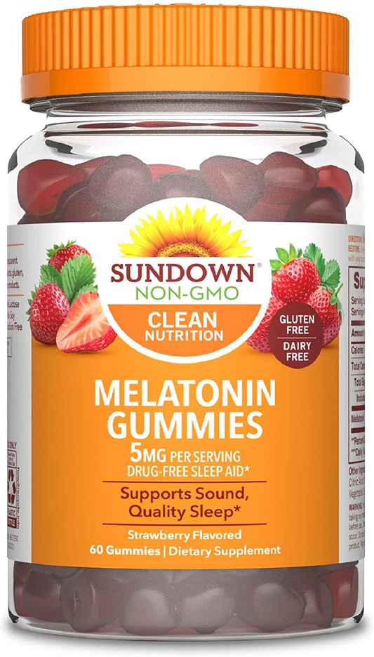 Melatonin 5Mg Gummies for Sleep Support, Non-Gmo, Dairy-Free, Gluten-Free, Natural Strawberry Flavor, 60 Count