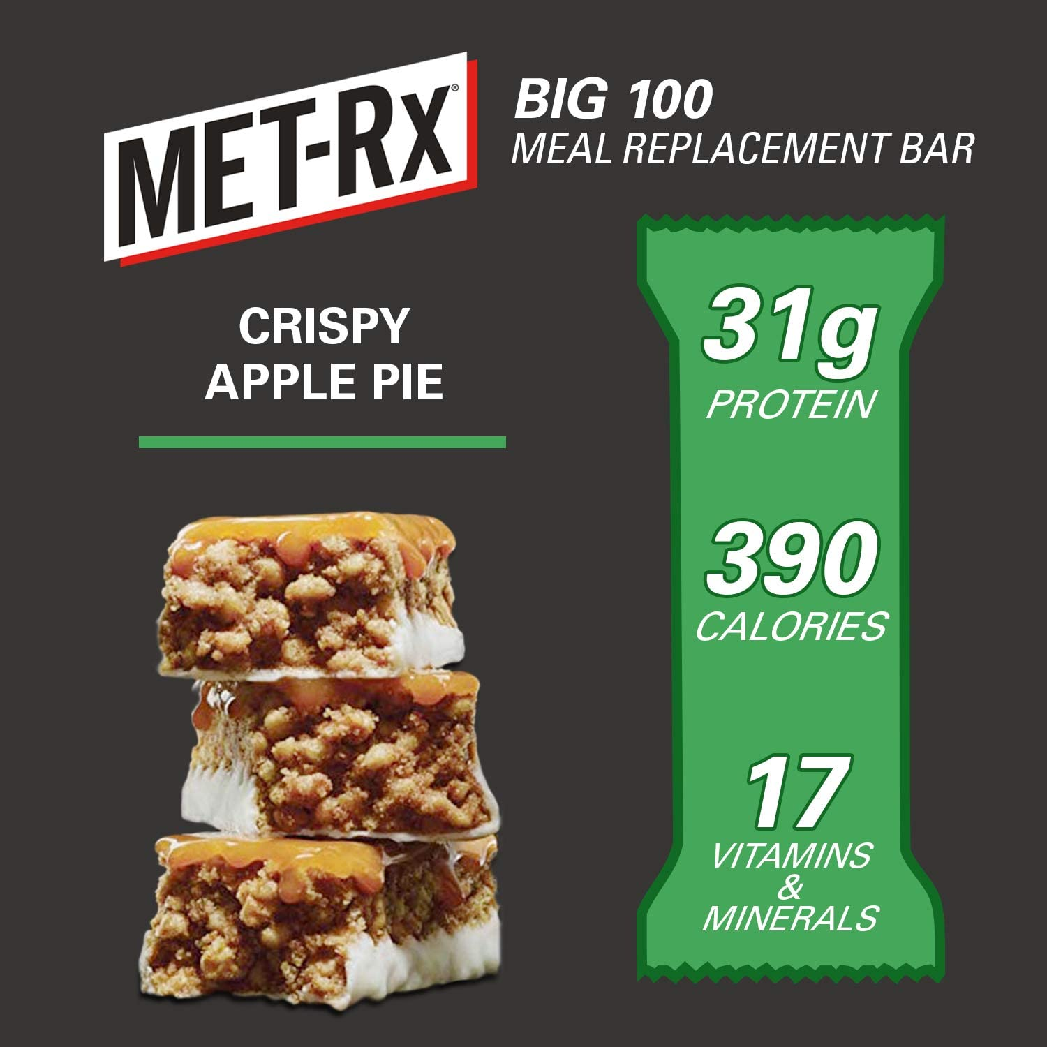 Big 100 Colossal Protein Bars, Crispy Apple Pie Meal Replacement Bars, 9 Count