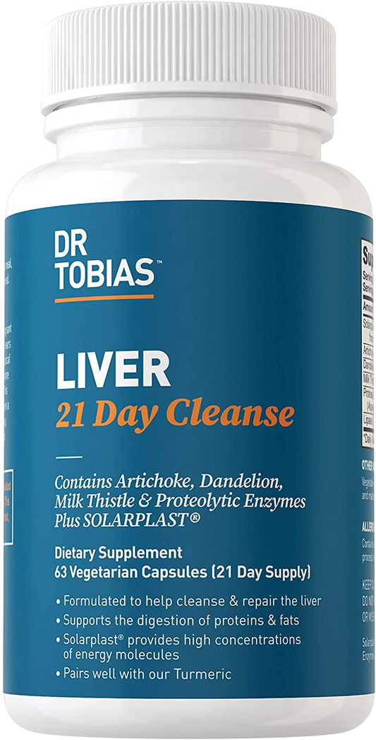 Liver 21 Day Cleanse, Herbal Liver Detox Cleanse with Solarplast, Artichoke Extract, Milk Thistle & Dandelion Extract, for Liver Cleanse & Detox, 63 Vegetable Capsules (3 Daily)