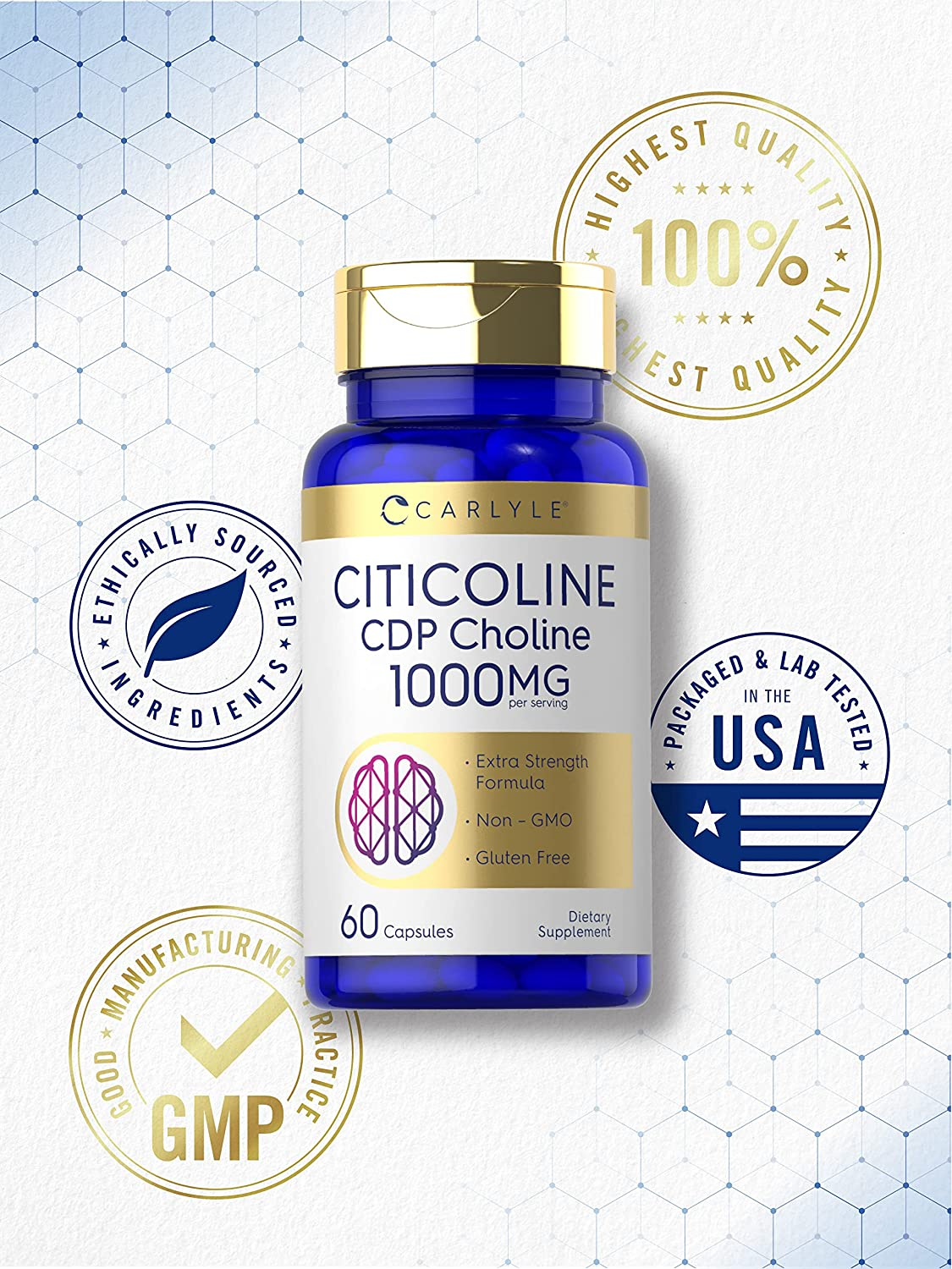 Citicoline CDP Choline 1000Mg | 60 Capsules | Non-Gmo, Gluten Free Supplement | by