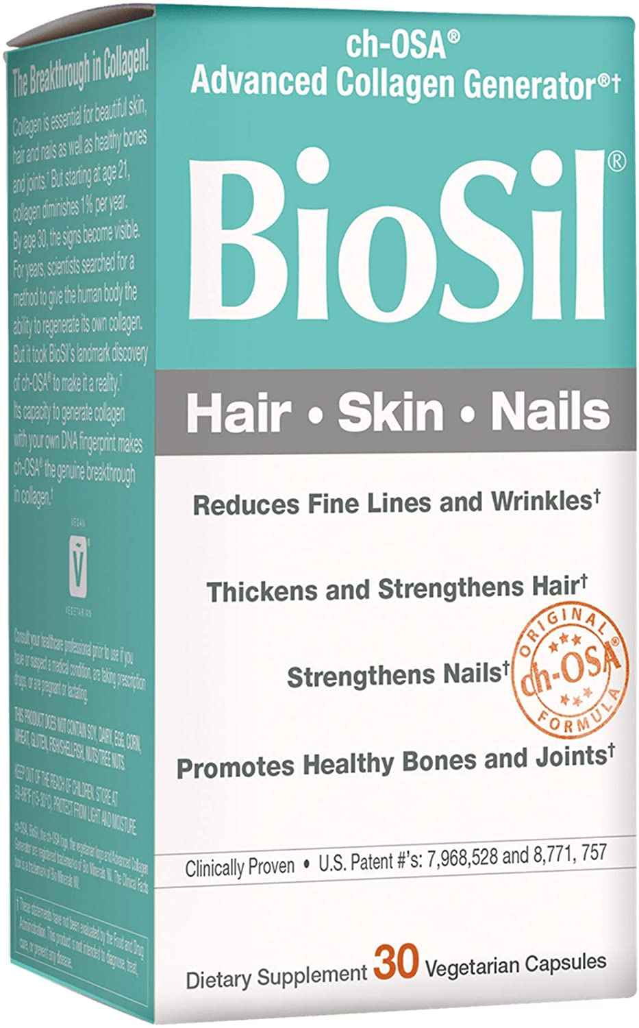 Biosil by , Hair, Skin, Nails, Supports Healthy Growth and Strength, Vegan Collagen, Elastin and Keratin Generator, 30 Capsules (30 Servings)