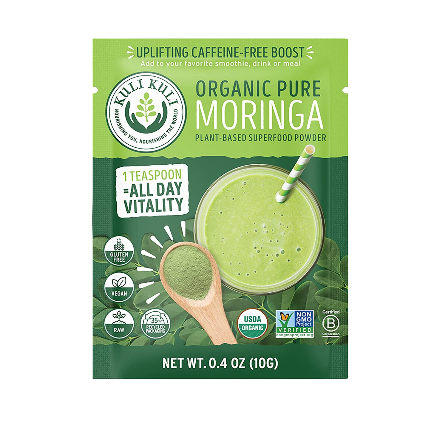 Moringa Oleifera Organic Leaf Powder & Green Smoothie, 100% Pure USDA Certified & Non-Gmo Moringa Powder, Great with Smoothies, Tea, and Food, 0.4 Ounce, Pack of 20 (KK_PM)