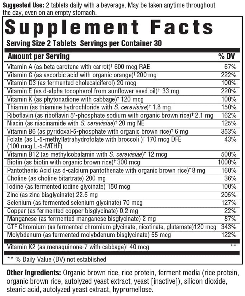 Men'S Multivitamin -With B Vitamins for Cellular Energy Production & Choline to Support Cognitive Function - Non-Gmo, Vegetarian & Made without Dairy and Soy - 60 Tabs (30 Servings)