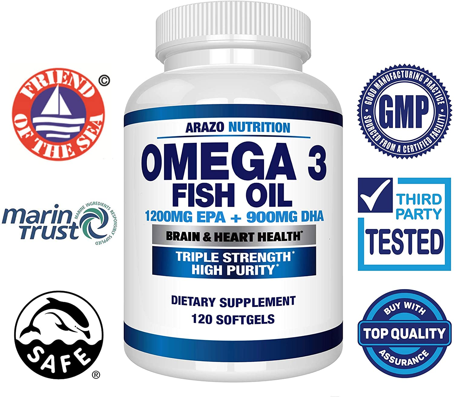 Omega 3 Fish Oil 4,080Mg - High EPA 1200Mg + DHA 900Mg Triple Strength Burpless Softgels -  (120 Soft Gels)