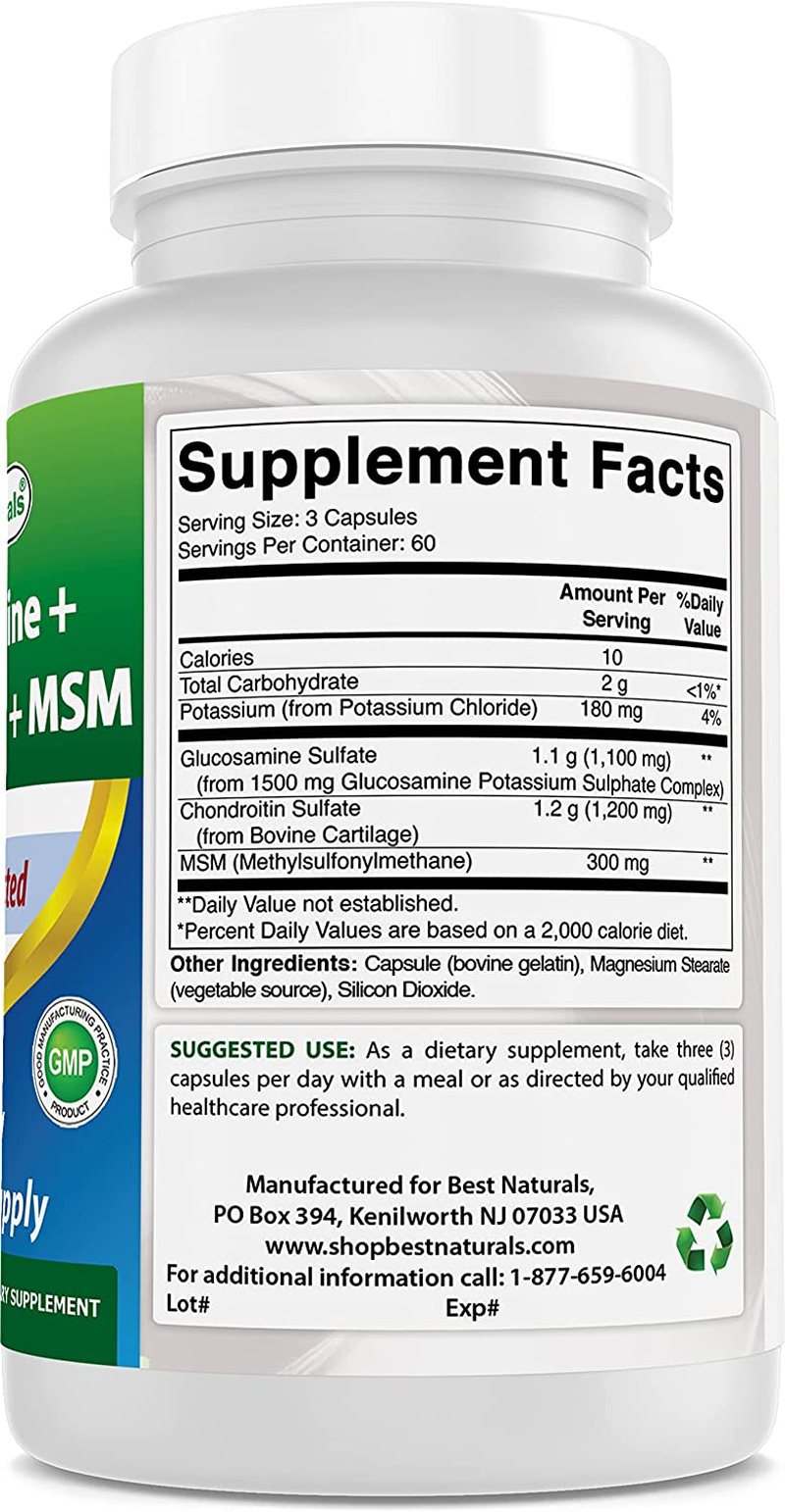 Glucosamine Chondroitin and MSM (Non-Gmo) - Promotes Joint Health - 180 Count