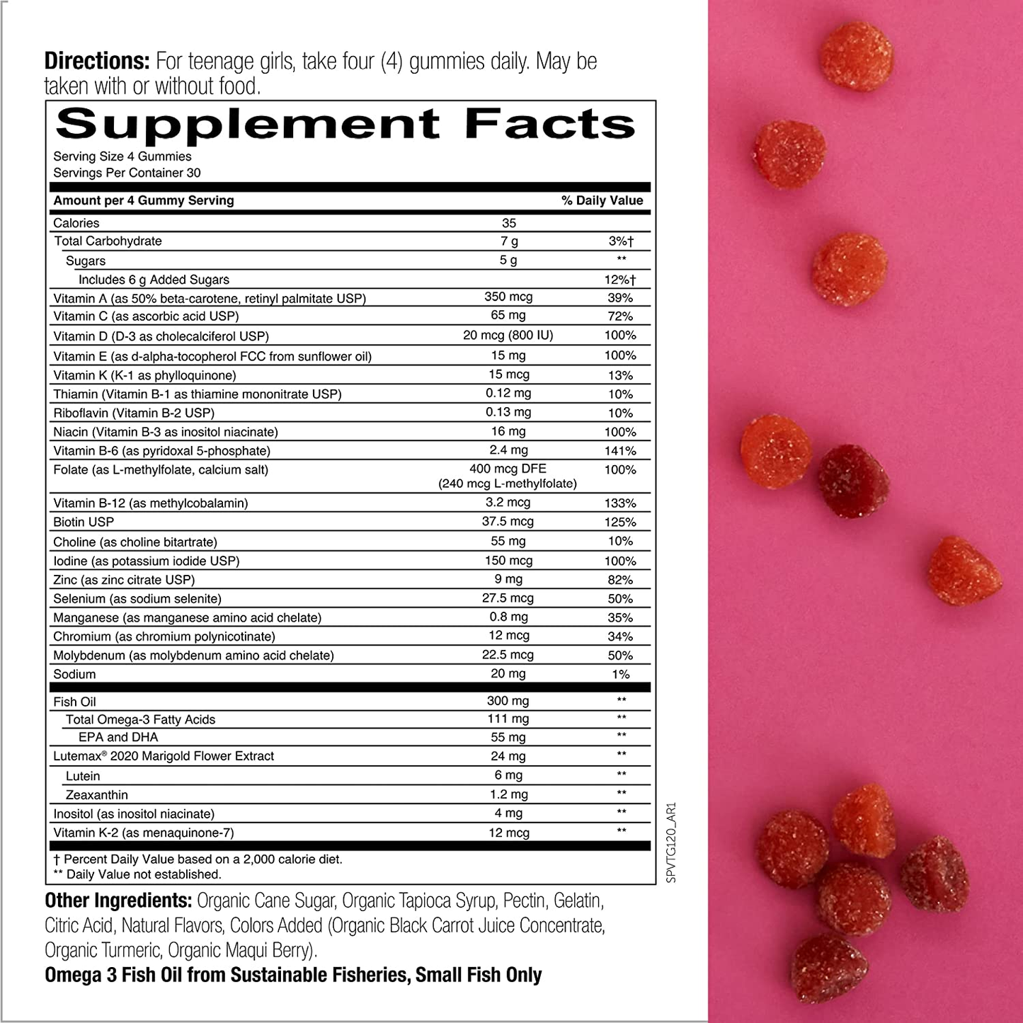 Teen Girl Formula, Daily Multivitamin Gummies: Vitamins C, B12, K, Zinc, & Biotin for Immune Support, Energy, Skin & Hair Support, Assorted Fruit Flavor, 120 Gummies (30 Day Supply)