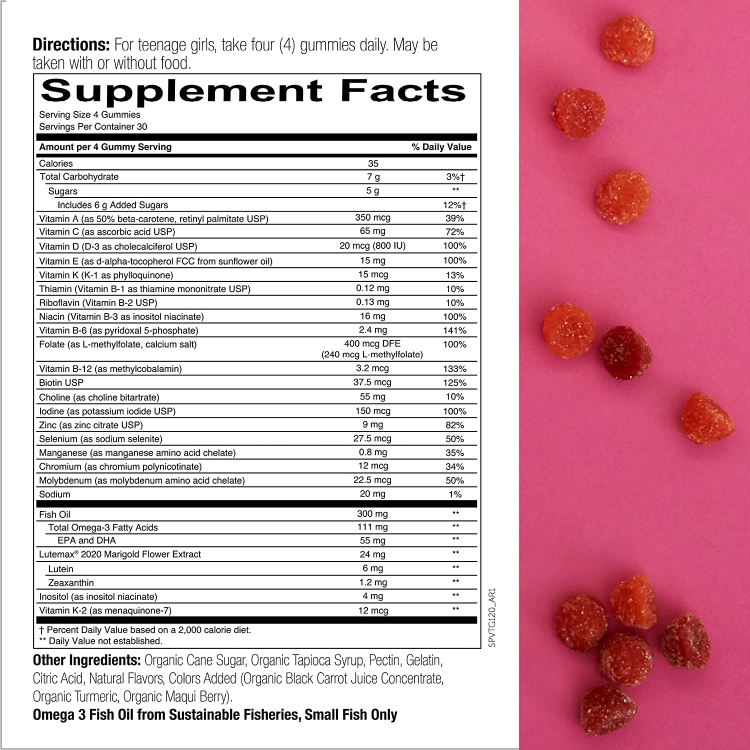 Teen Girl Formula, Daily Multivitamin Gummies: Vitamins C, B12, K, Zinc, & Biotin for Immune Support, Energy, Skin & Hair Support, Assorted Fruit Flavor, 120 Gummies (30 Day Supply)