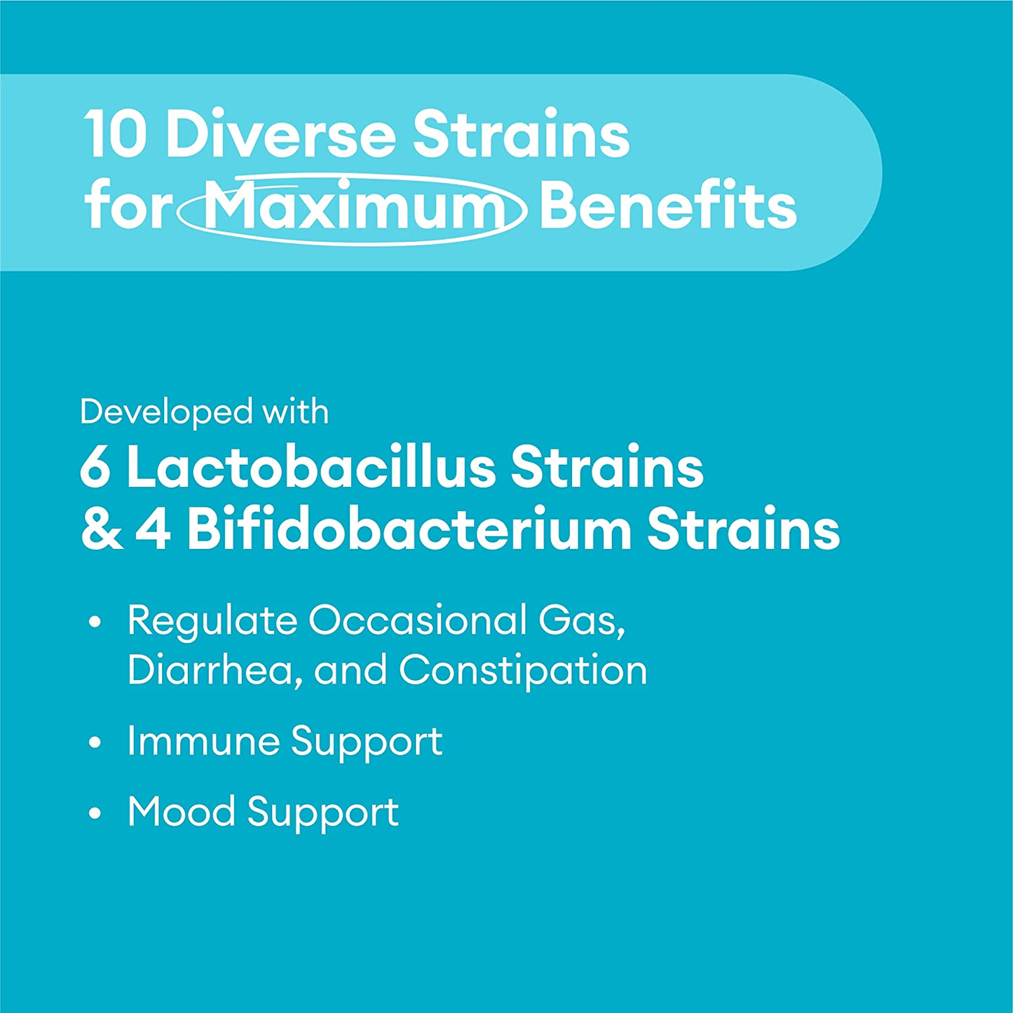 Probiotics 60 Billion CFU - 10 Diverse Strains plus Organic Prebiotic, Designed for Overall Digestive Health and Supports Occasional Constipation, Diarrhea, Gas & Bloating