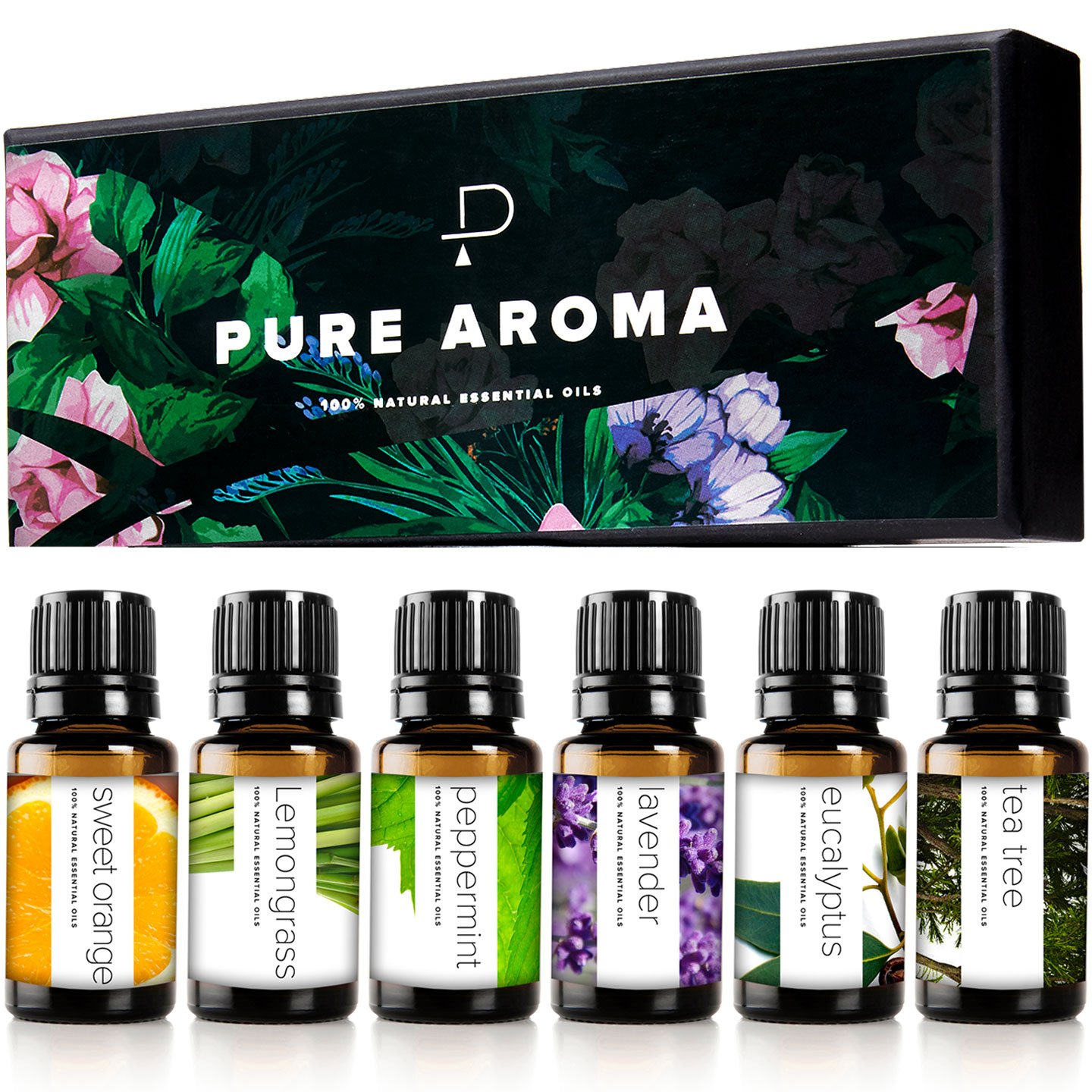 Essential Oils by  100% Pure Therapeutic Grade Oils Kit- Top 6 Aromatherapy Oils Gift Set-6 Pack, 10Ml(Eucalyptus, Lavender, Lemon Grass, Orange, Peppermint, Tea Tree)