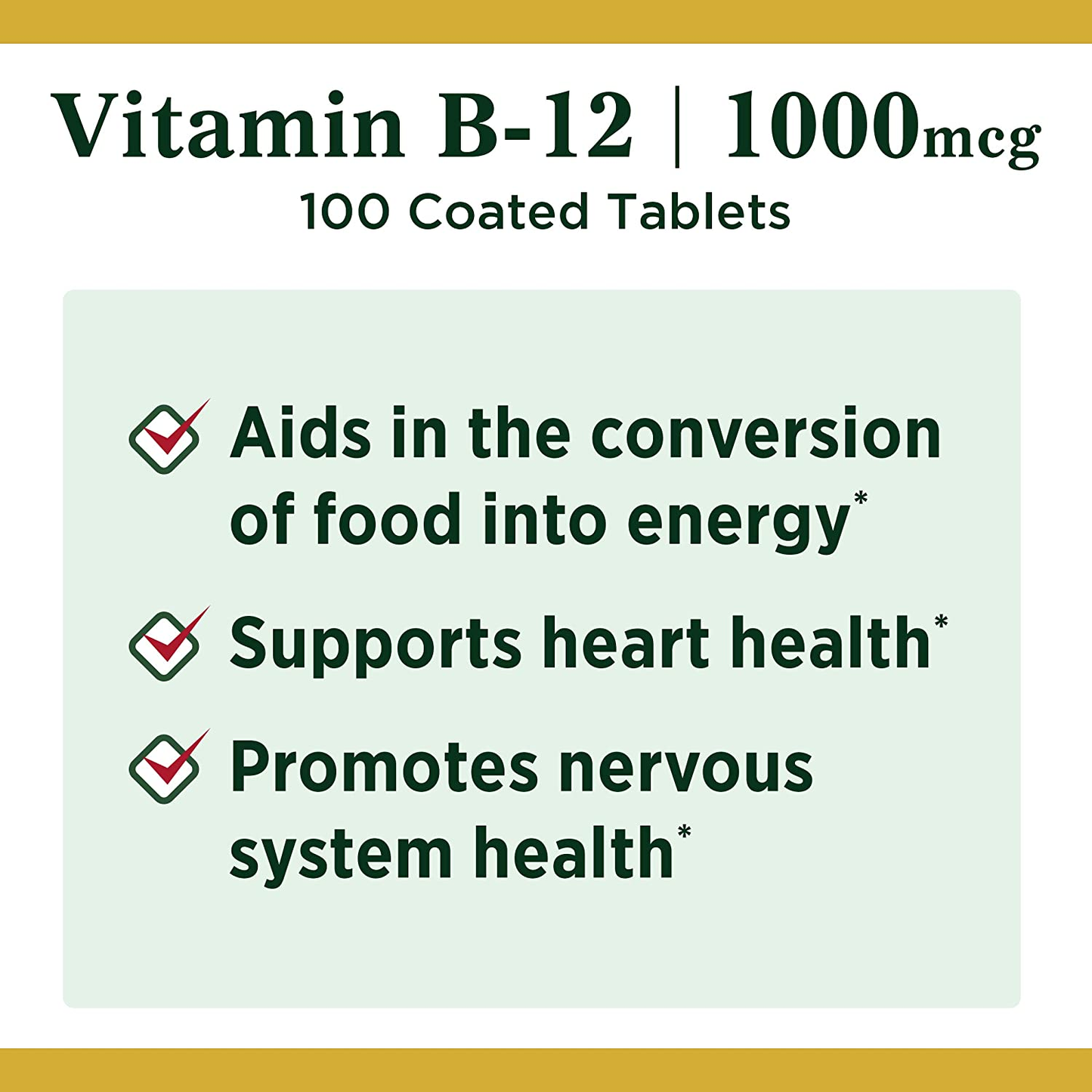 Vitamin B12 by , Vitamin Supplement, Supports Energy Metabolism and Nervous System Health, 1000Mcg, 100 Tablets