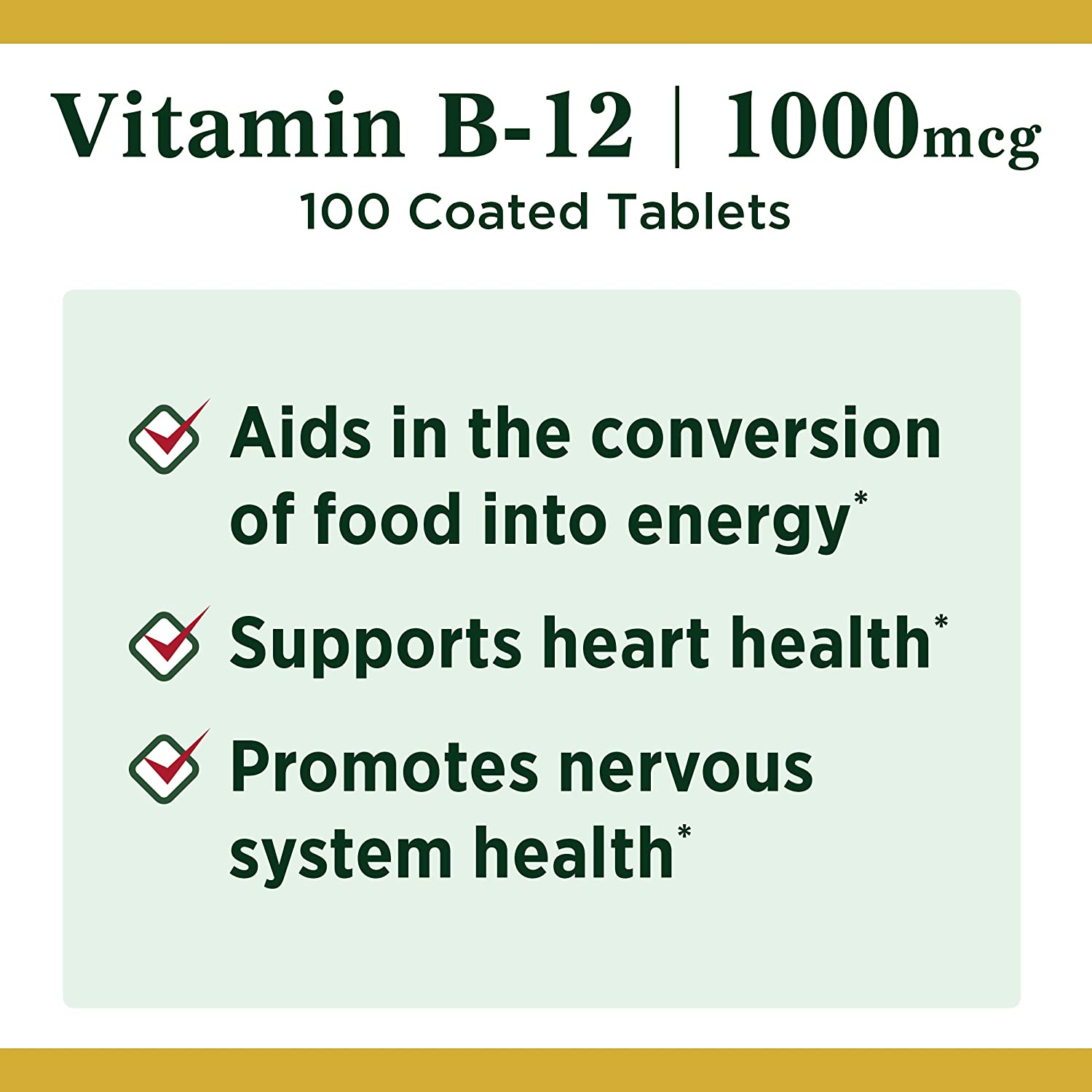 Vitamin B12 by , Vitamin Supplement, Supports Energy Metabolism and Nervous System Health, 1000Mcg, 100 Tablets