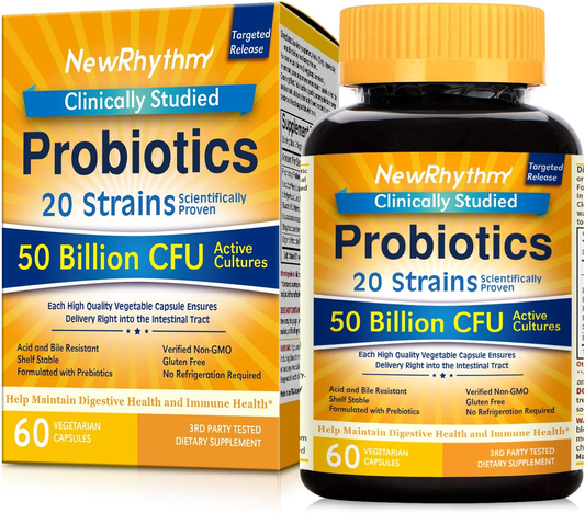 Probiotics 50 Billion CFU 20 Strains, 60 Veggie Capsules, Targeted Release Technology, Stomach Acid Resistant, No Need for Refrigeration, Non-Gmo, Gluten Free