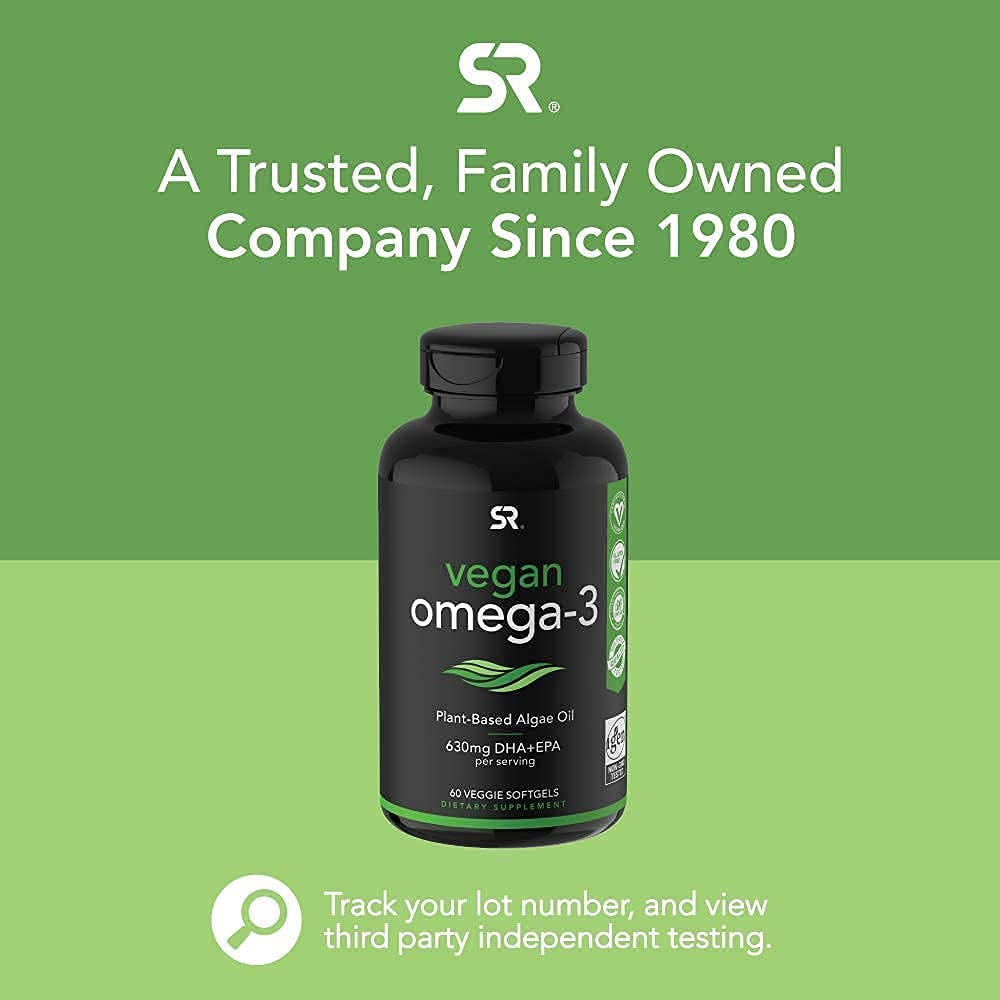 Vegan Omega-3 Fish Oil Alternative Sourced from Algae Oil | Highest Levels of Vegan DHA & EPA Fatty Acids | Non-Gmo Verified & Vegan Certified - 60 Veggie Softgels (Carrageenan Free)