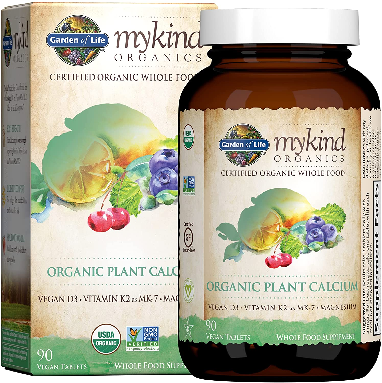 Mykind Organics Plant Calcium Supplement Made from Whole Foods with Magnesium, Vitamin D as D3, and Vitamin K as MK7, Gluten-Free - 30 Day Count