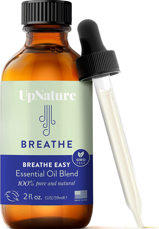 Breathe Essential Oil Blend 2 OZ – Breathe Easy for Allergy, Sinus, Cough and Congestion Relief - Therapeutic Grade, Undiluted, Non-Gmo, Aromatherapy with Dropper