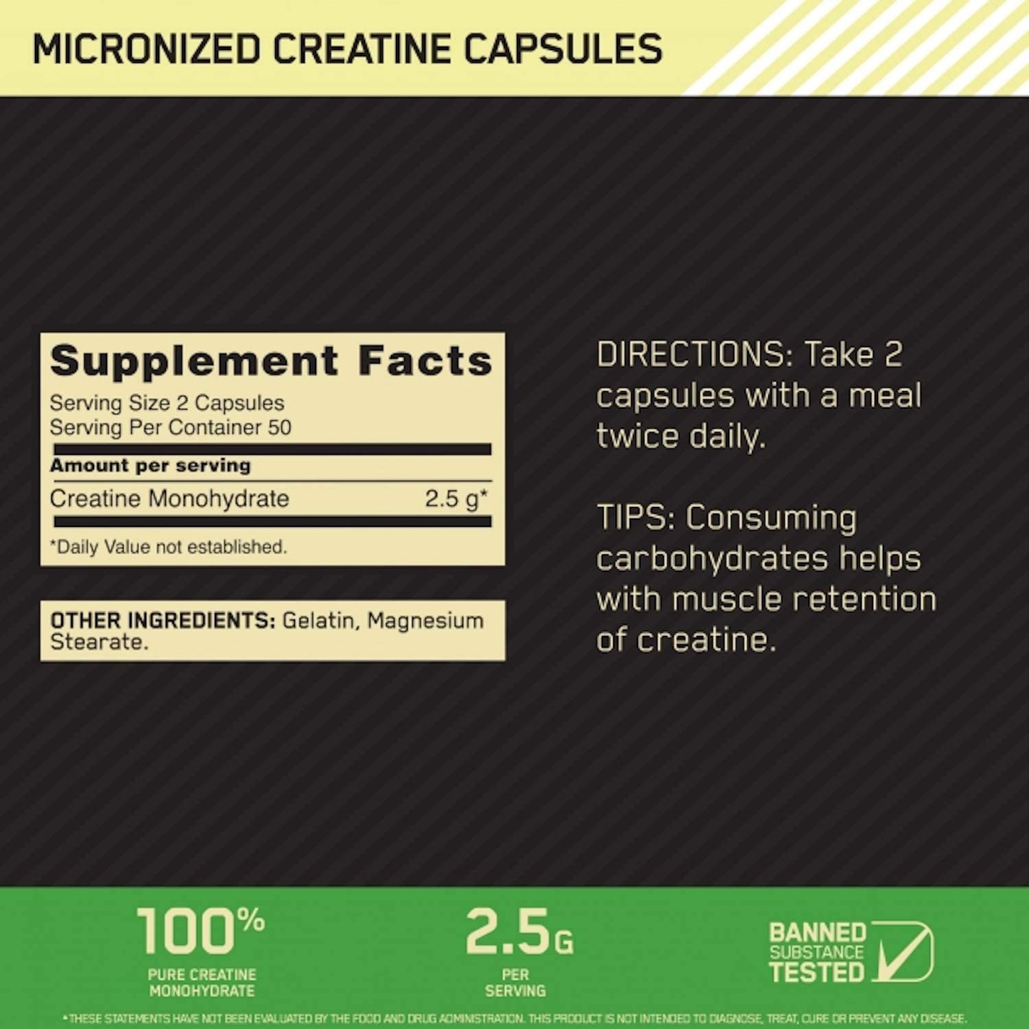 Micronized Creatine Monohydrate Capsules, Keto Friendly, 2500Mg, 100 Capsules