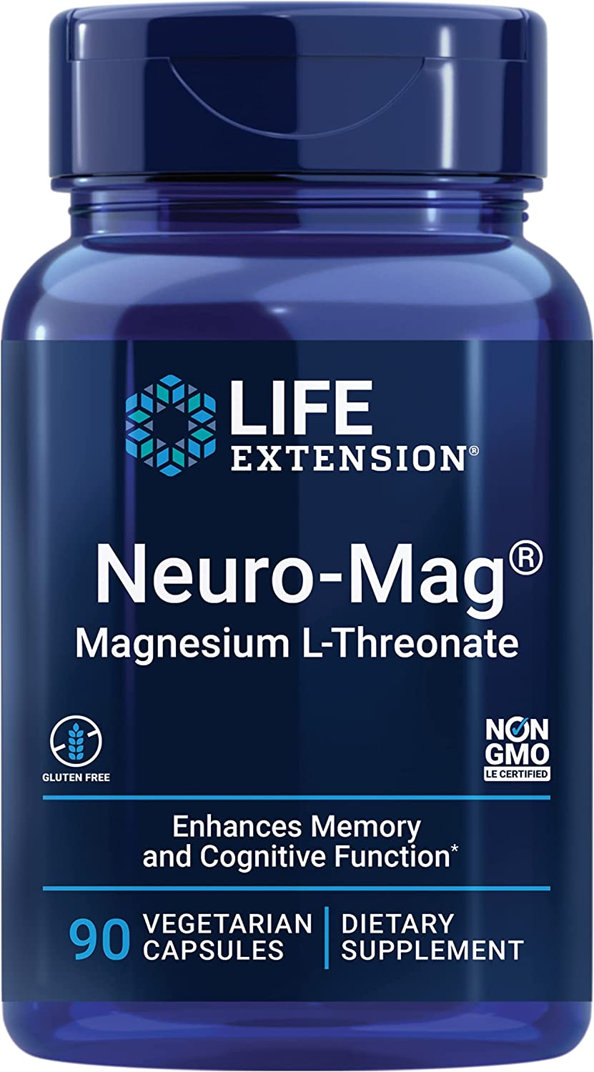 Neuro-Mag Magnesium L-Threonate, 90 Vegetarian Capsules Ultra-Absorbable Magnesium - Memory, Focus & Overall Cognitive Performance Boost - Non-Gmo, Gluten-Free